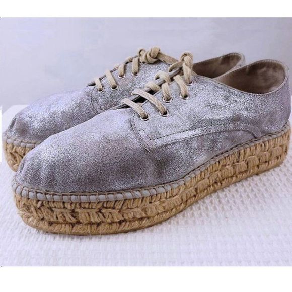 GAIMO Flat Form Laminated Silver Goatskin Espadrilles - Picture 2 of 5